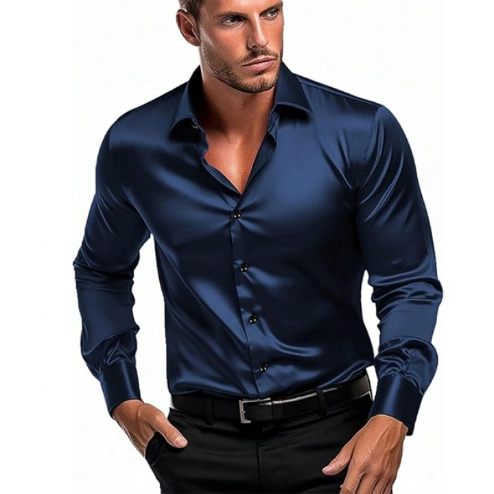 Men's Classic fit Plain Satin Casual Shirt for Men Full Sleeve